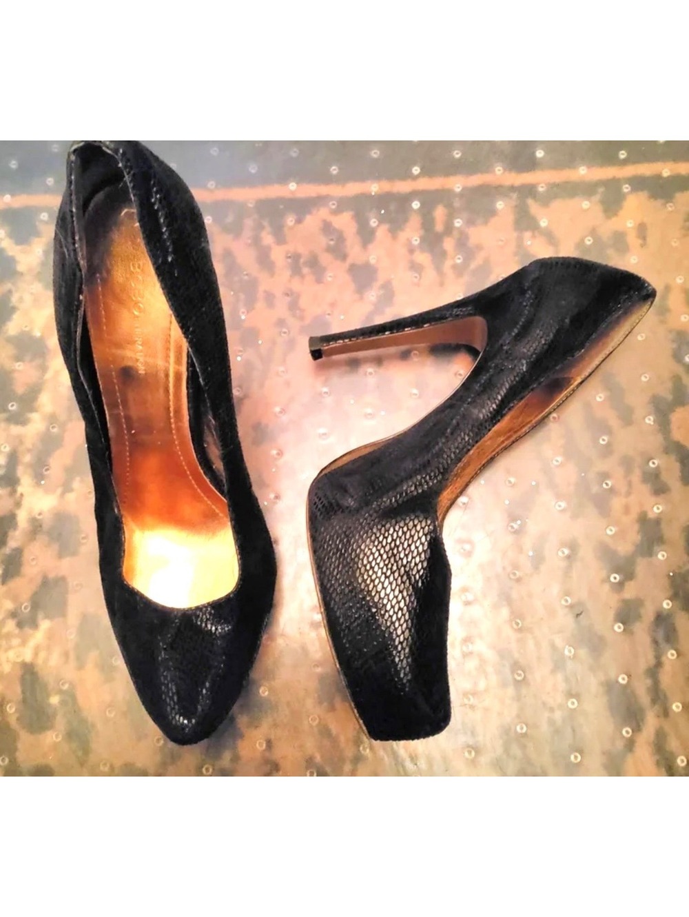 9 Onyx Snake Heels